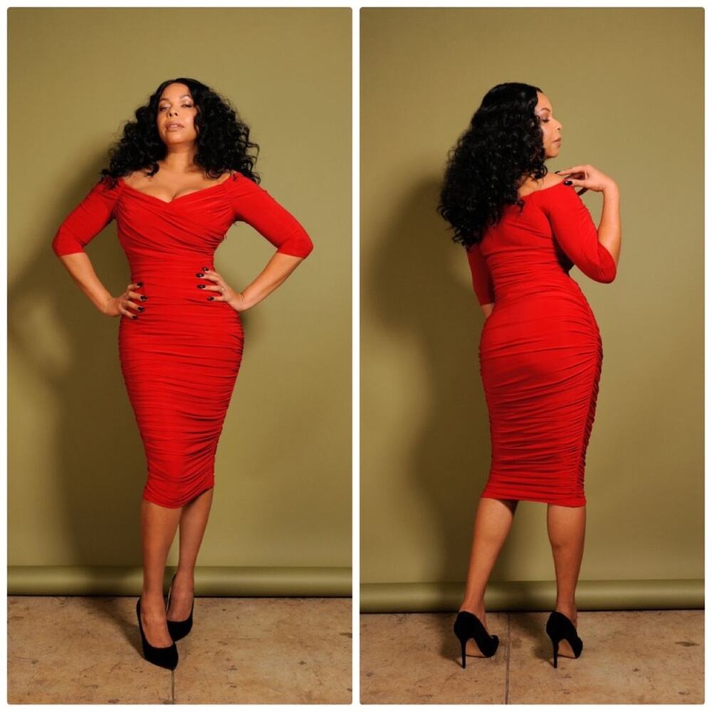 Laura Byrnes Women's Red Monica 1/2 Sleeves Dress Size 4X‎